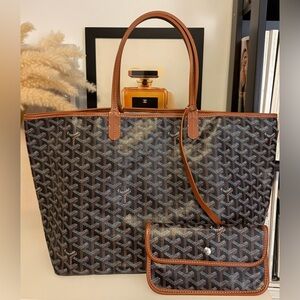 Goyard St Louis PM Goyardine Brown Tote Handbag with Pouch Authentic Brand New